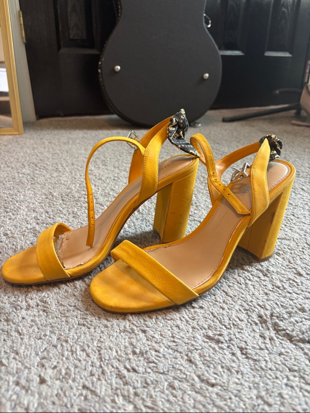 Mustard Yellow Block Heel Sandals with Ankle Strap